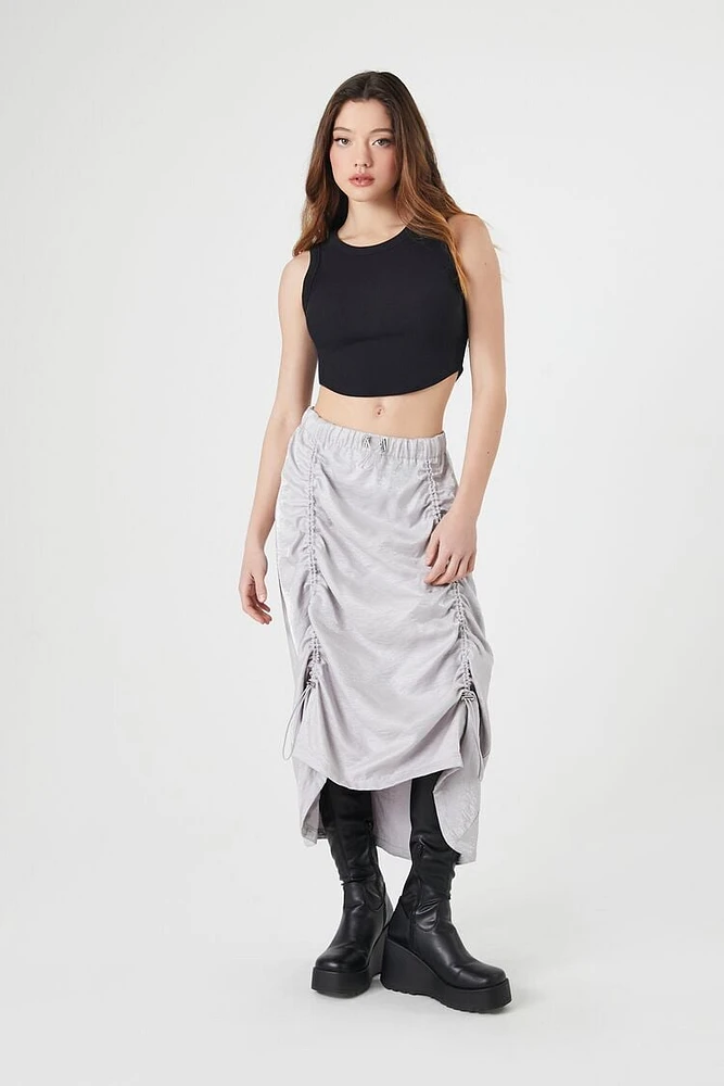 Satin Drawstring Midi Skirt