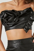 Faux Leather Rosette Tube Top