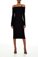 Open-Shoulder Midi Sweater Dress