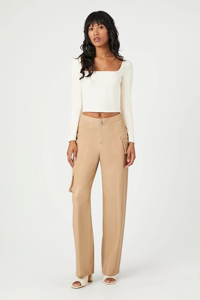 Faux Leather Cargo Ankle Pants