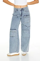 Frayed Wide-Leg Cargo Jeans