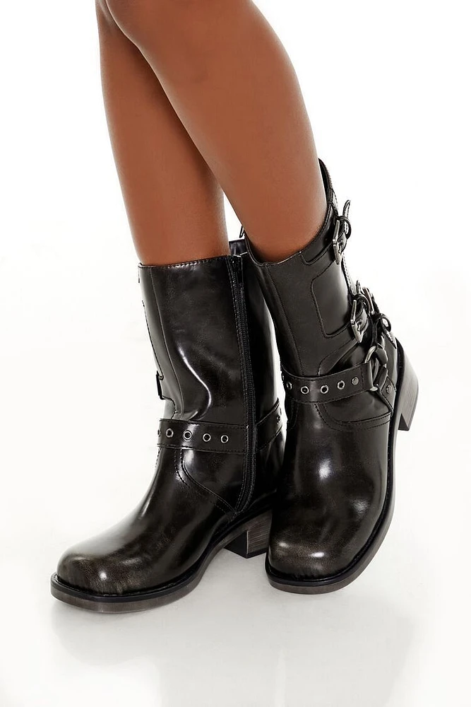 Buckled Faux Leather Booties