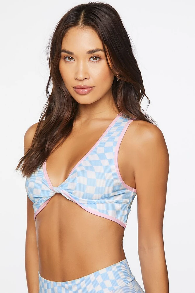 Checkered Seamless Twist-Front Bralette