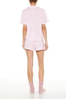 Piped-Trim Pajama Shirt & Shorts