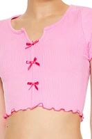 Bow Crop Top & Pants Pajama Set