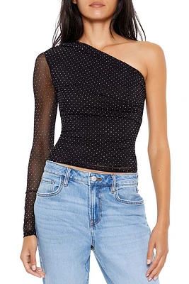 Rhinestone One-Shoulder Crop Top