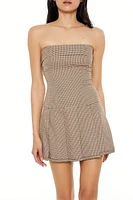 Pleated Houndstooth Mini Dress