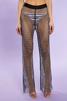 Rhinestone Netted Wide-Leg Pants