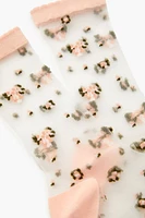 Flower Print Mesh Crew Socks