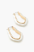 Abstract Faux Pearl Hoop Earrings