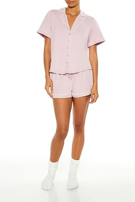 Pipe-Trim Shirt & Shorts Pajama Set