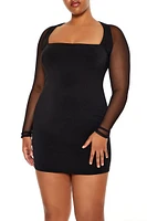 Plus Sheer Square-Neck Mini Dress