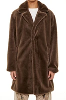 Notched Faux Fur Coat