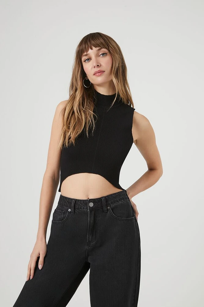 Sweater-Knit Mock Neck Crop Top