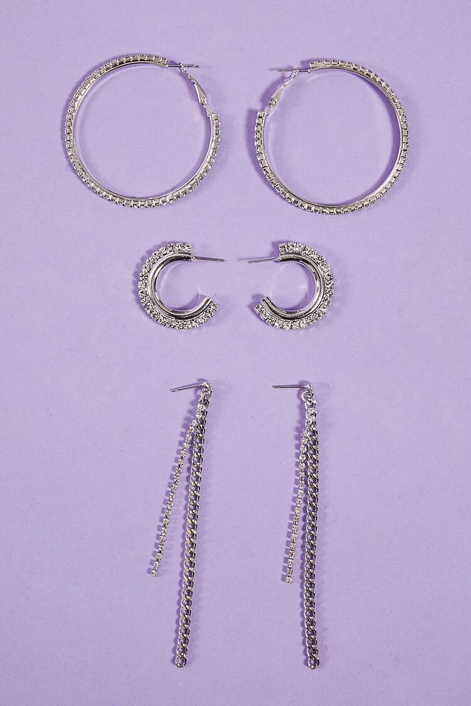 Rhinestone Hoop & Drop Earring Set