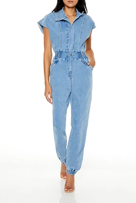 Denim Cap-Sleeve Jumpsuit