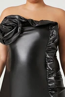 Plus Faux Leather Rosette Mini Dress