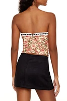 Ribbon-Trim Floral Tube Top