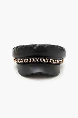 Chain Faux Leather Cabbie Hat