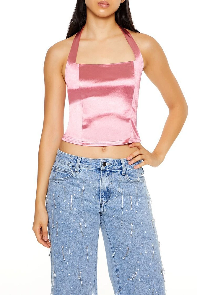 Satin Halter Crop Top