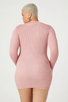 Plus Ribbed Knit Lace-Up Dress