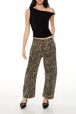 Leopard Barrel Baggy Mid-Rise Jeans