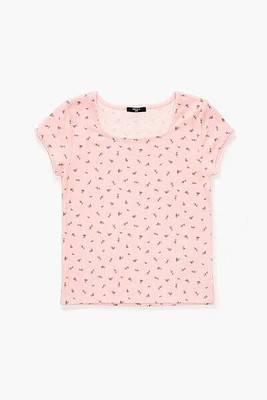 Girls Floral Square-Neck Tee (Kids)