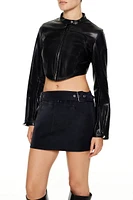 Cropped Faux Leather Moto Jacket