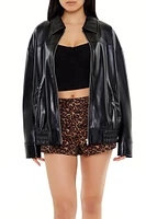 Faux Leather Zip-Up Bomber Jacket