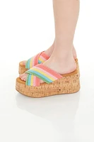 Striped Cork Platform Wedges