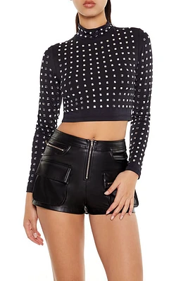 Rhinestone Mock Neck Crop Top