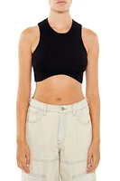 Sweater-Knit Curve-Hem Crop Top