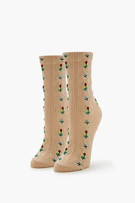 Textured Floral Crew Socks