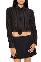 Pinstriped Cropped Poplin Shirt