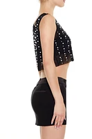 Mesh Faux Pearl Crop Top