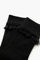 Ribbed Knit Lace Crew Socks