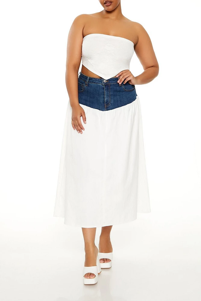 Plus Combo Denim Maxi Skirt