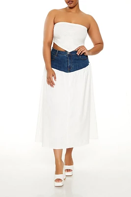 Plus Combo Denim Maxi Skirt