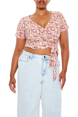 Plus Floral Print Wrap Top