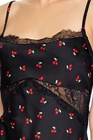 Cherry Print Lingerie Slip Dress