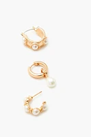 Faux Pearl Hoop Earring Set