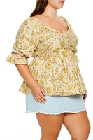 Plus Floral Print Flounce Top