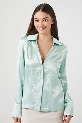 Satin Trumpet-Sleeve Shirt