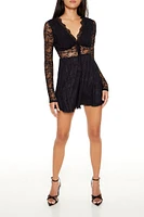 Plunging Surplice Lace Mini Dress