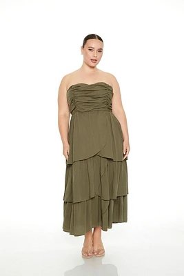 Plus Tiered Strapless Midi Dress