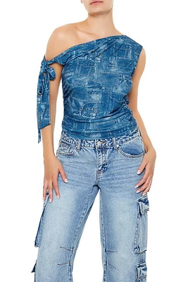 Denim Print Off-the-Shoulder Top