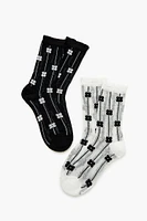 Floral Striped Crew Socks Set - 2 pack