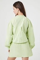 Poplin Balloon-Sleeve Bomber Jacket