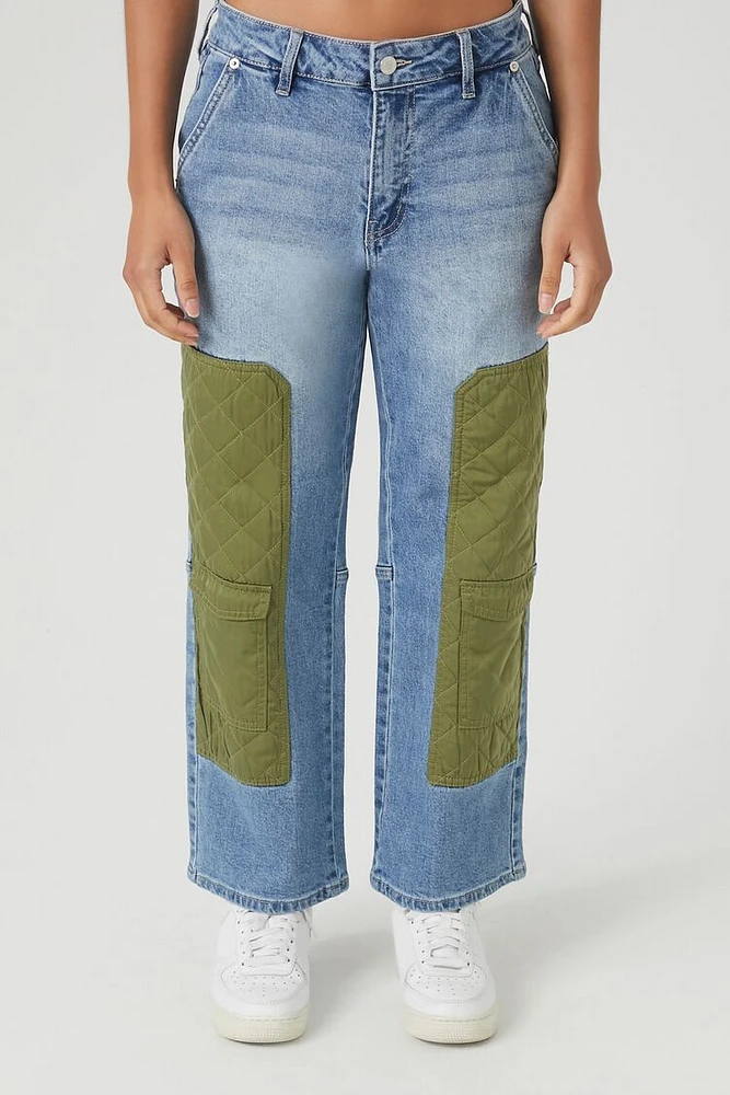 Quilted Patchwork Straight-Leg Jeans