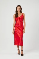 Satin Abstract Print Midi Dress